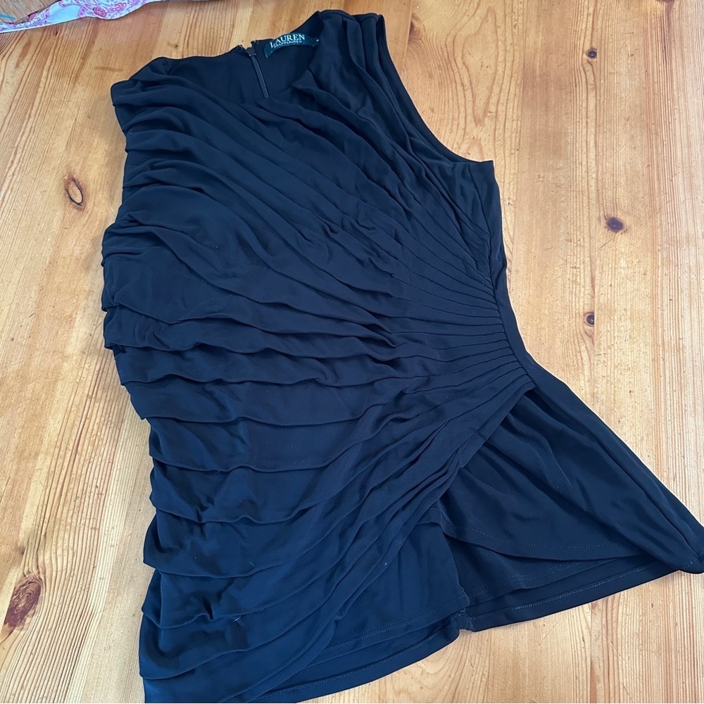 Lauren Ralph Lauren Black Ruched Dressy Sleeveless Top M